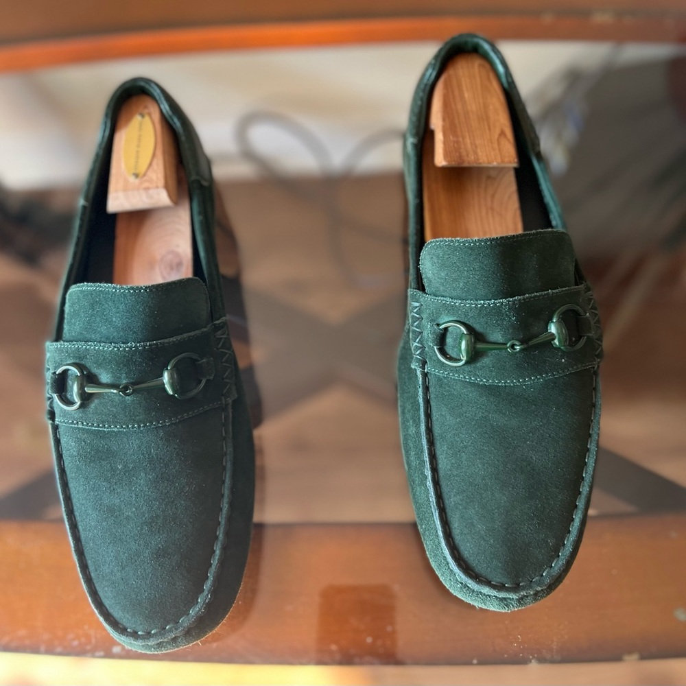 Mens “GUCCI GREEN” Suede Horse Bit Loafers